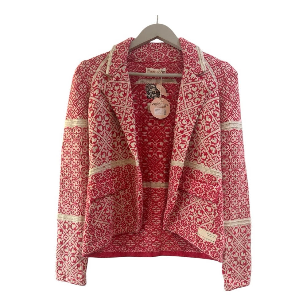 Odd Molly Pink and Cream Patterned Knit Cardigan